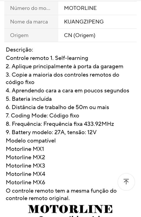 Comando Compatível Motorline