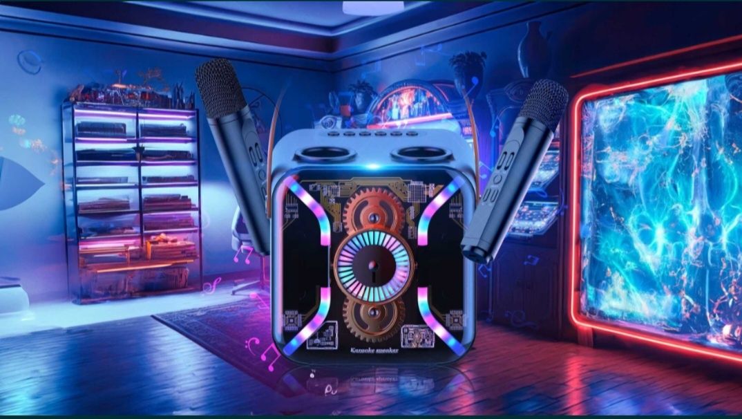 Karaoke Zestaw Głośnik BLUETOOTH 2 Mikrofony Panel LED USB AUX Echo