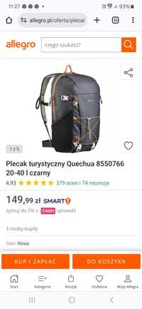 Plecak turystyczny Quechua czarny nowy 20-40 l