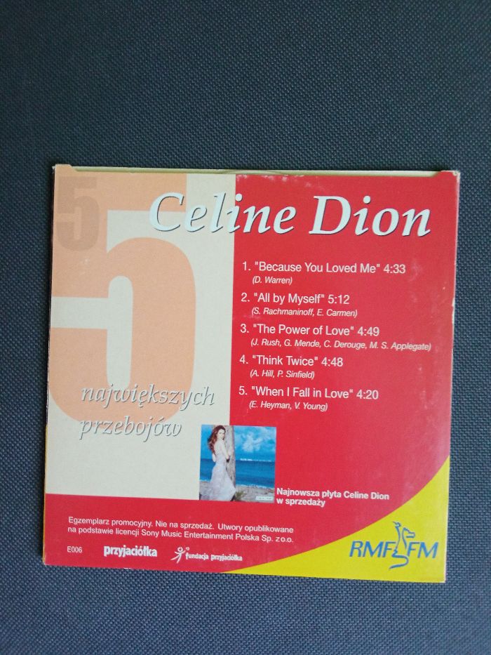 "5 największych przebojów Celine Dion" CD