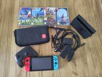 Zestaw Switch + Pro controller + 4 gry + futerał + karta pamięci
