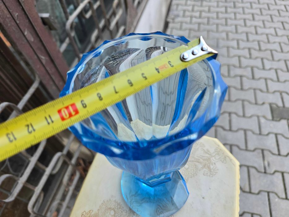 Stary szklany niebieski wazon anrt deco