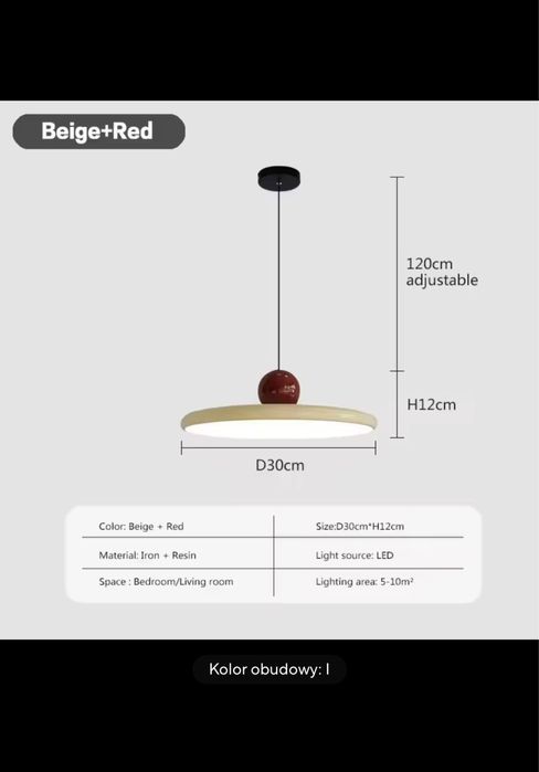 Nordic okrągła lampa wisząca LED kremowa