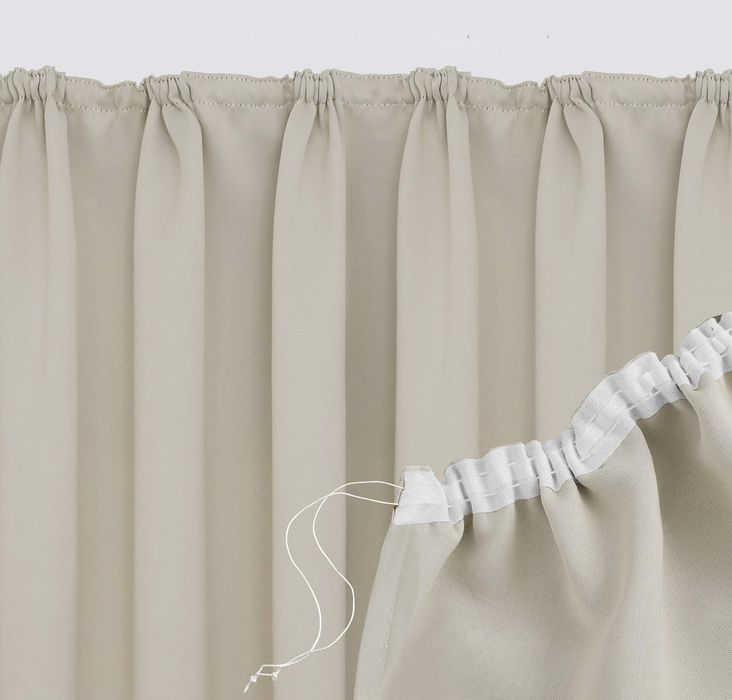 Zasłony Zaciemniające Termiczne z Taśmą Falistą Kremowe 175x140cm 2szt