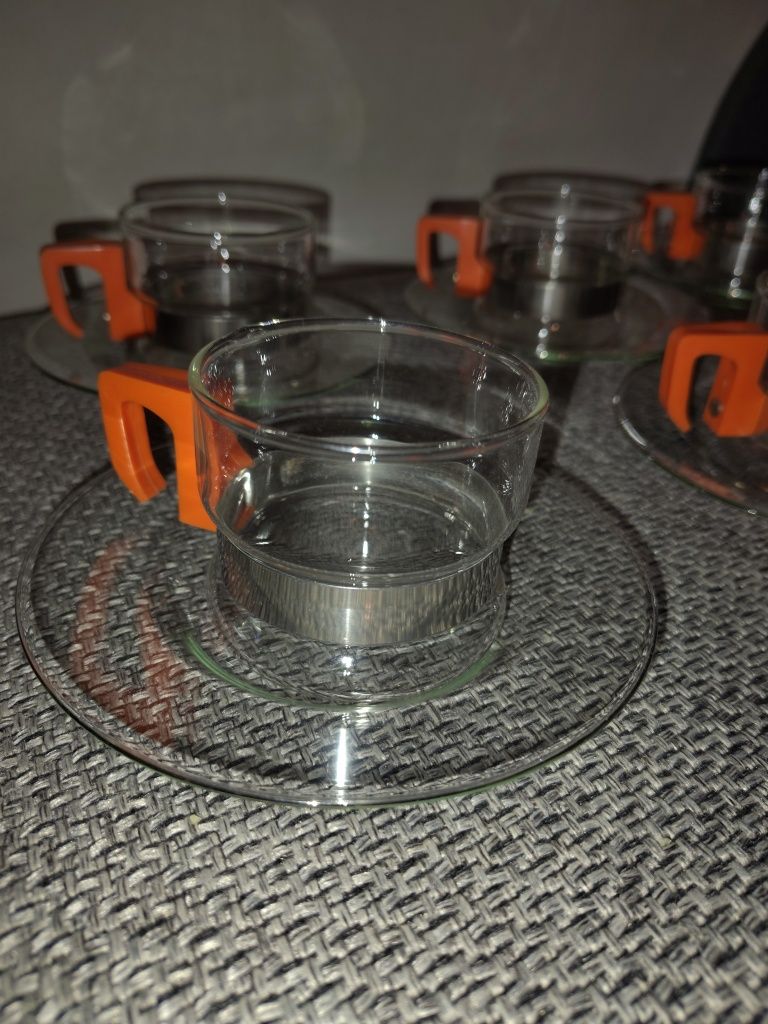 Zestaw komplet filiżanek szklanych Simax Czechosłowacja Vintage 70