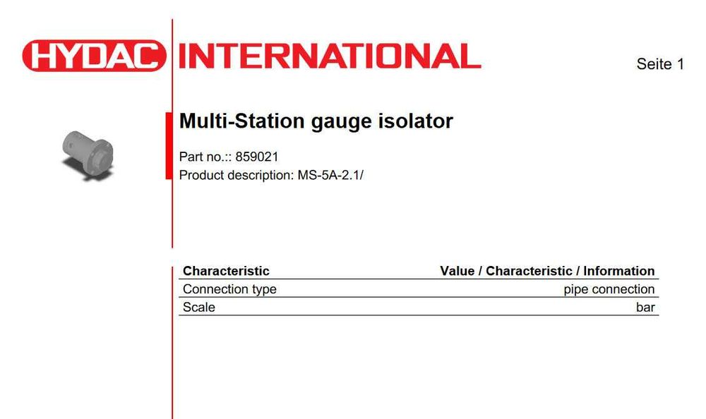 Гидро переключатель, Multi-Station gauge isolator HYDAC MS-5A-2.1