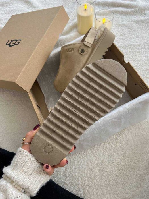 Угги UGG Lanah Clog Brown Beige Platform / Уггі Ланах Клог бежеві замш