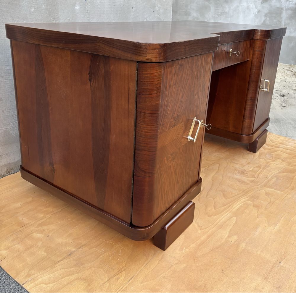 Biurko Orzech 160 Art Deco Dwustronne Zgrabne Antyczne Po Renowacji