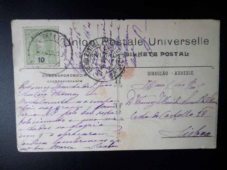 Postal antigo , Estremoz ,  ano 1900 ? . Selo D. Carlos