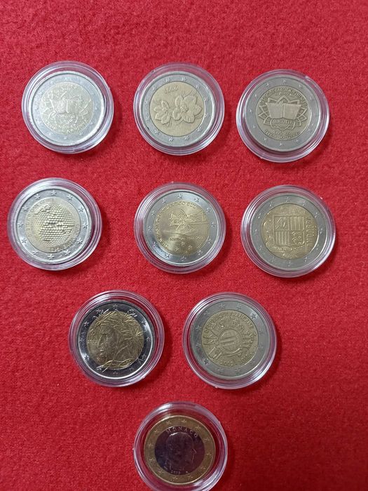 lotes de 9 moedas de 1 e 2 euros