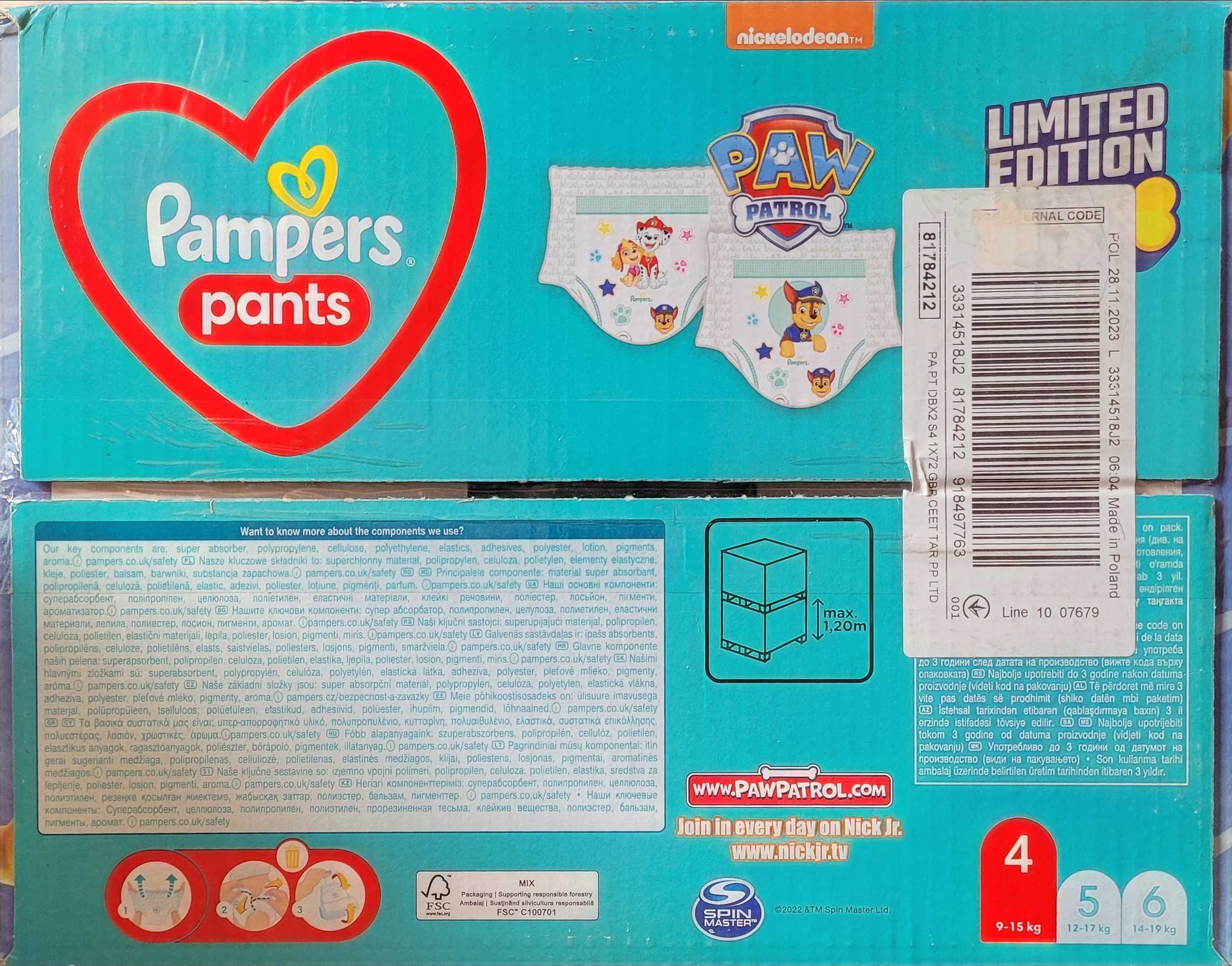 Pampers pants psi patrol 72 sztuki rozmiar 4
