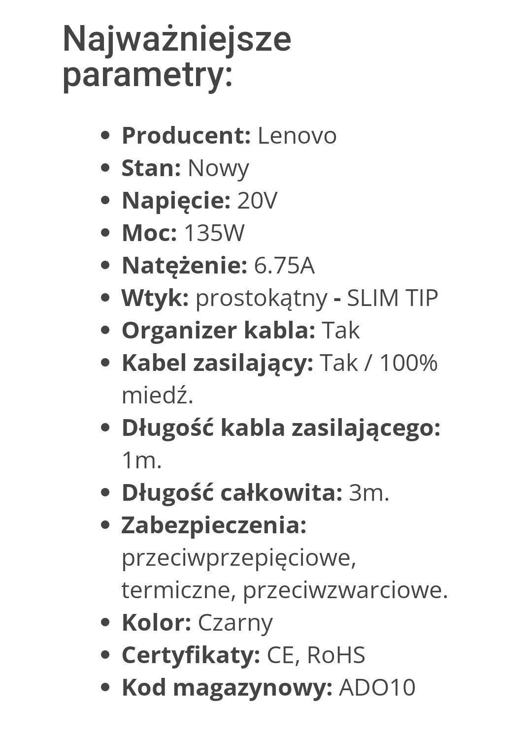 Sprzedam Oryginalny zasilacz LENOVO