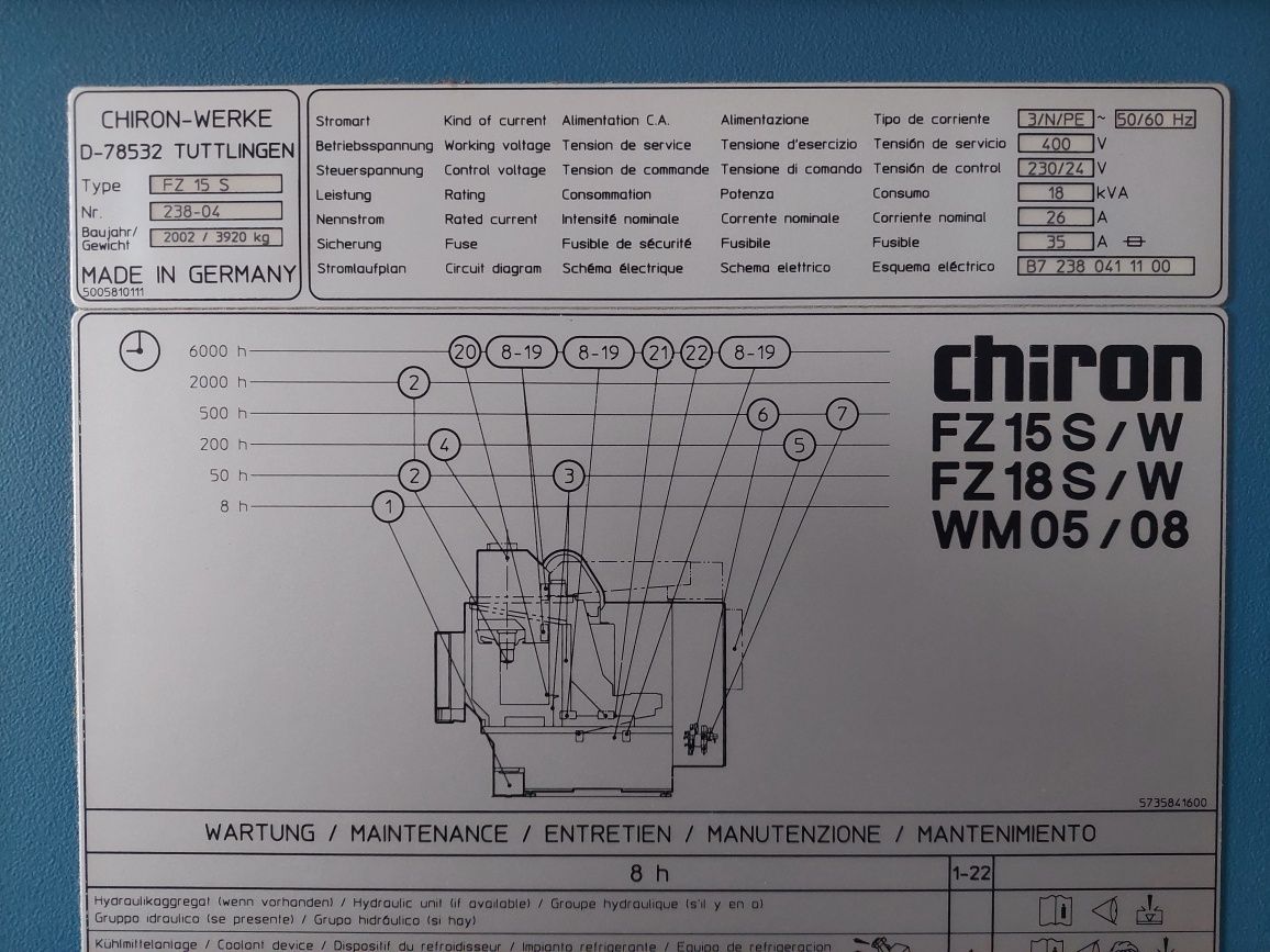 Frezarka CNC CHIRON FZ15S IV oś Sinumerik