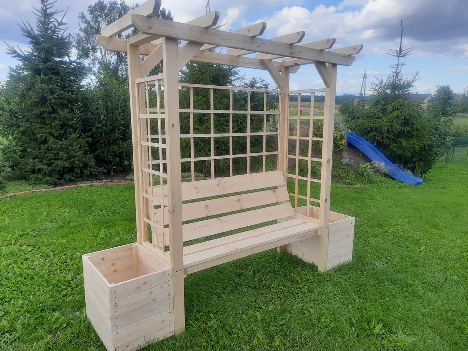 Pergola z ławką, donice