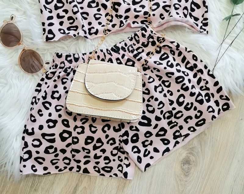 NOWY komplet szorty t-shirt oversize panterka 110cm 116cm 5-6 lat