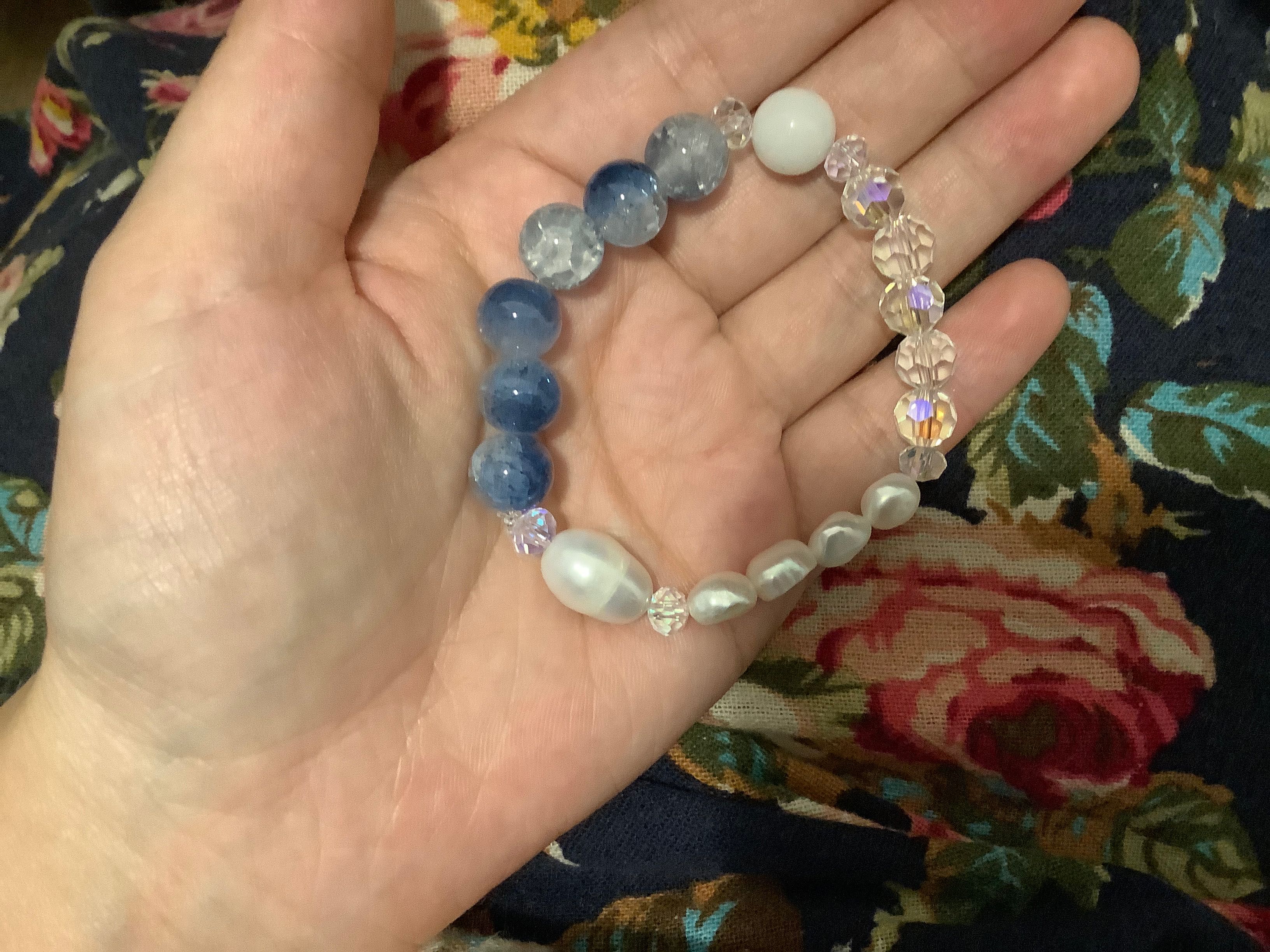Niebieska Bransoletka kryształy kamienie perły