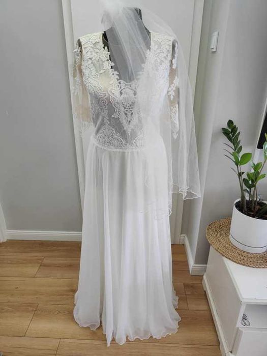 biała suknia ślubna boho rustykalna koronka rozmiar M Sophie