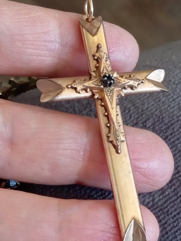 XIX wieczny krzyż biedermeier punca złoty Śląsk ?