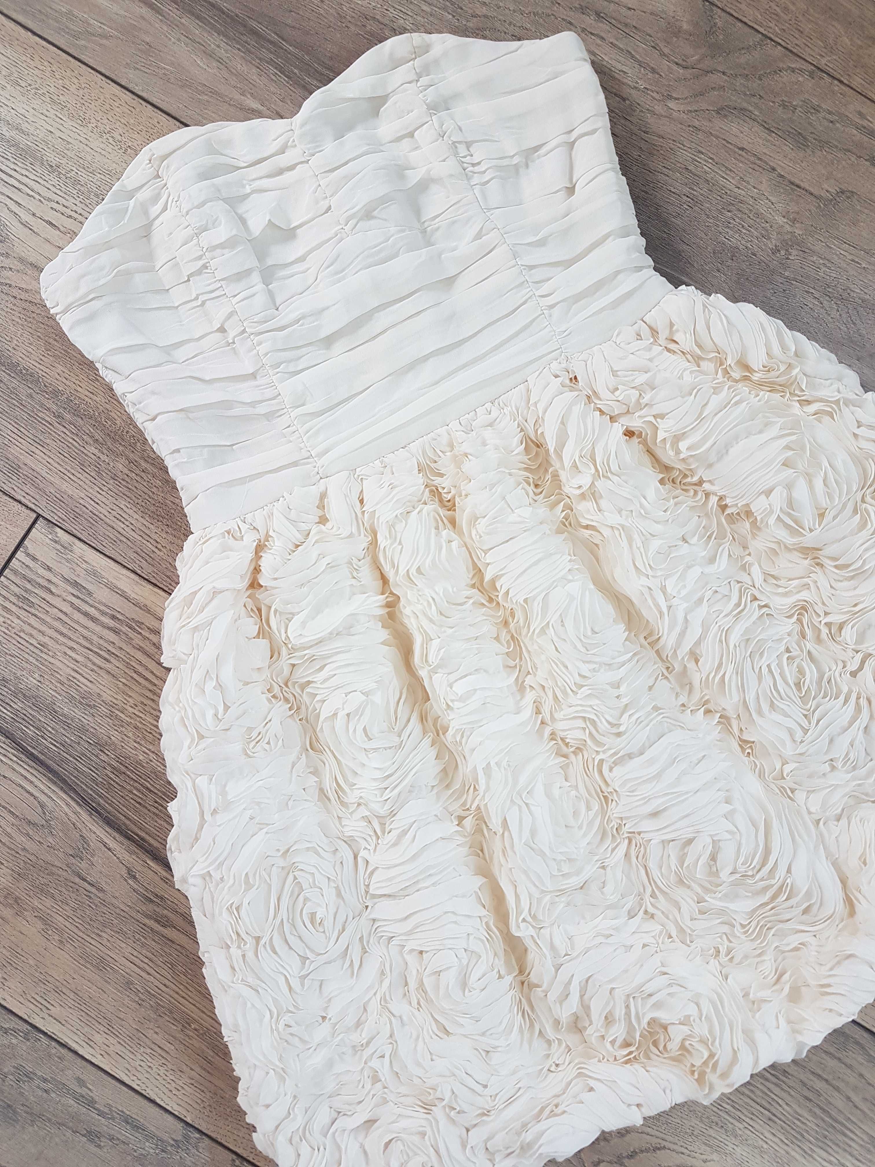 Sukienka H&M Garden Róże Gorsetowa Ecru Wesele dress