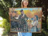 Obraz malowany na płótnie "Ułan i dziewczyna" Z. Walasek w ramie 75x58