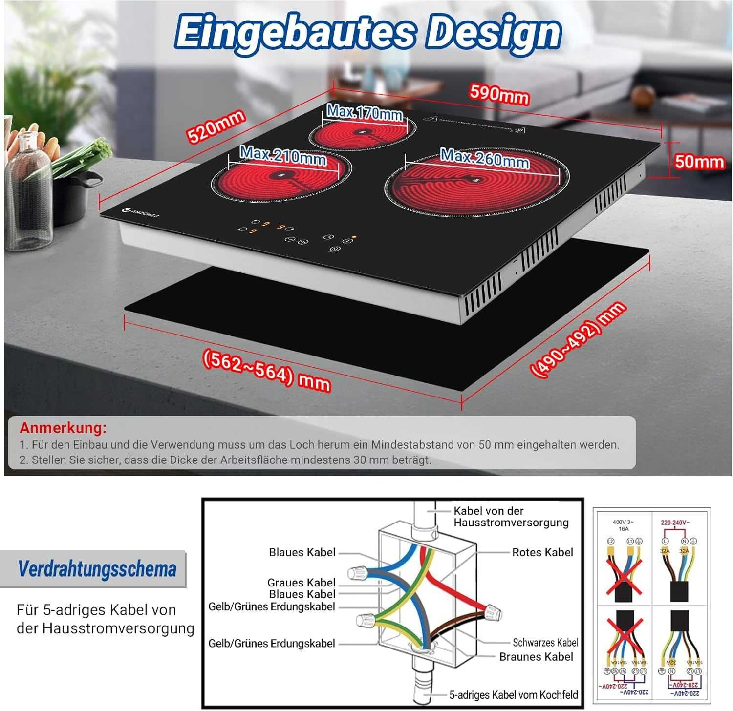 AMZCHEF FS-R55S-PRS01B płyta ceramiczna grzewcza ze szkła ceramicznego