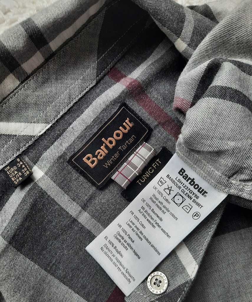 Barbour idealna oryginał logowana krata koszula tunika szara XS S S/M