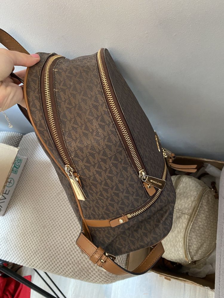 Oryginalny plecak michael kors rhea zip brown monogram