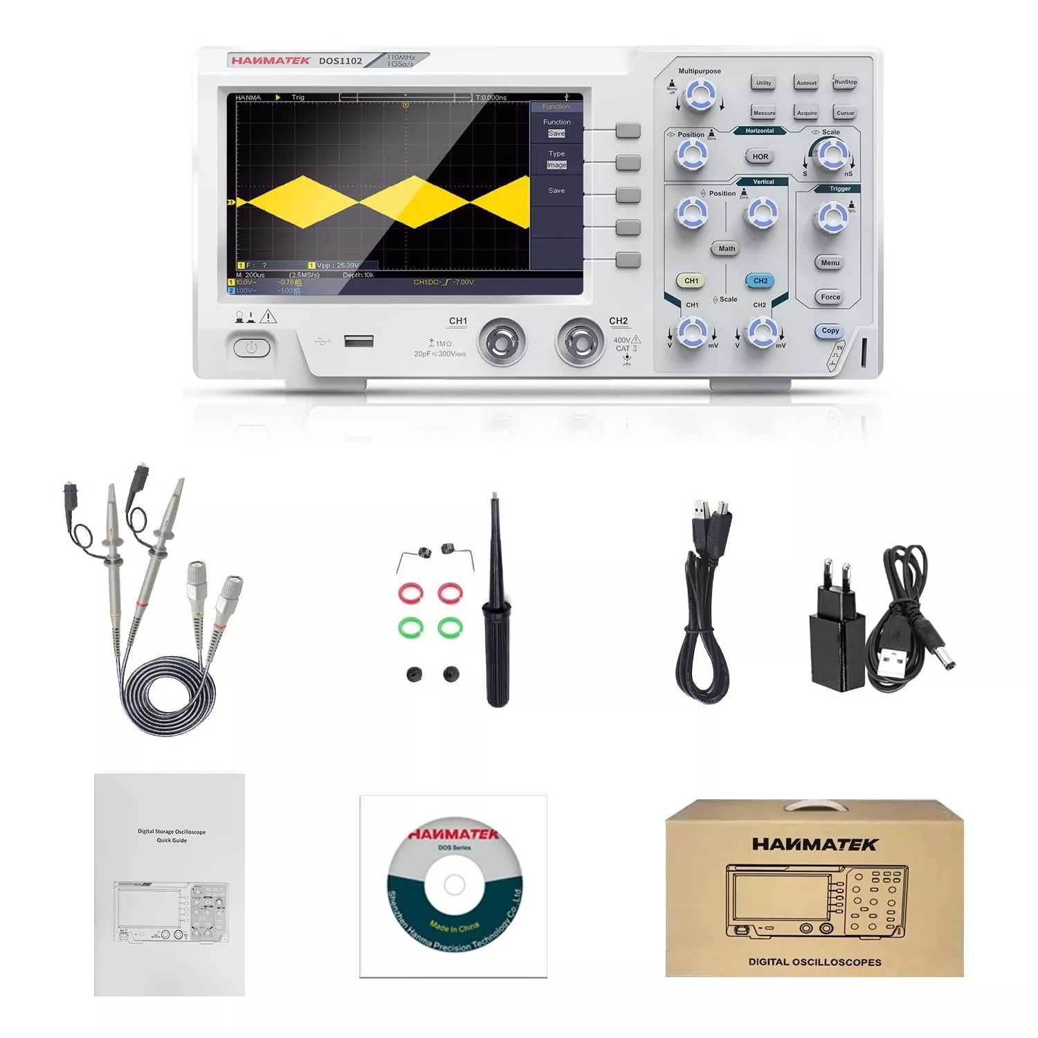 Oscyloskop cyfrowy Hanmatek DOS1102 (Owon SDS1102) 1Gs/s 2x110Mhz