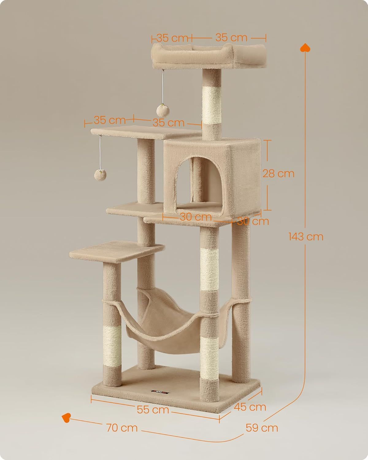Drapak Domek Dla Kota Z 4 Drapakami 2 Platformami 143 Cm Camel