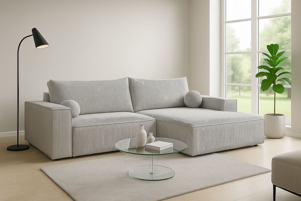 Narożnik rozkładany kanapa COBO L mini 255 cm sztruks funkcja spania