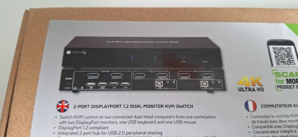 Techly IDATA DP-KVM2 przełącznik KVM Czarny