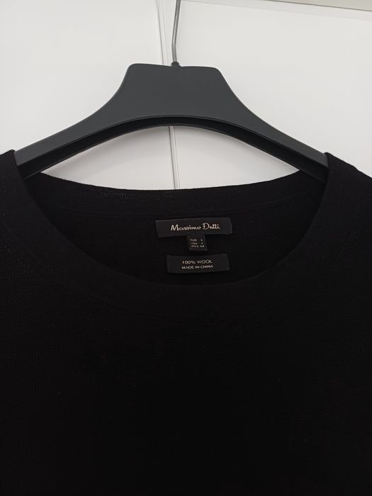 Massimo Dutti wełniany sweter 100% wełna czarny okrągły dekolt