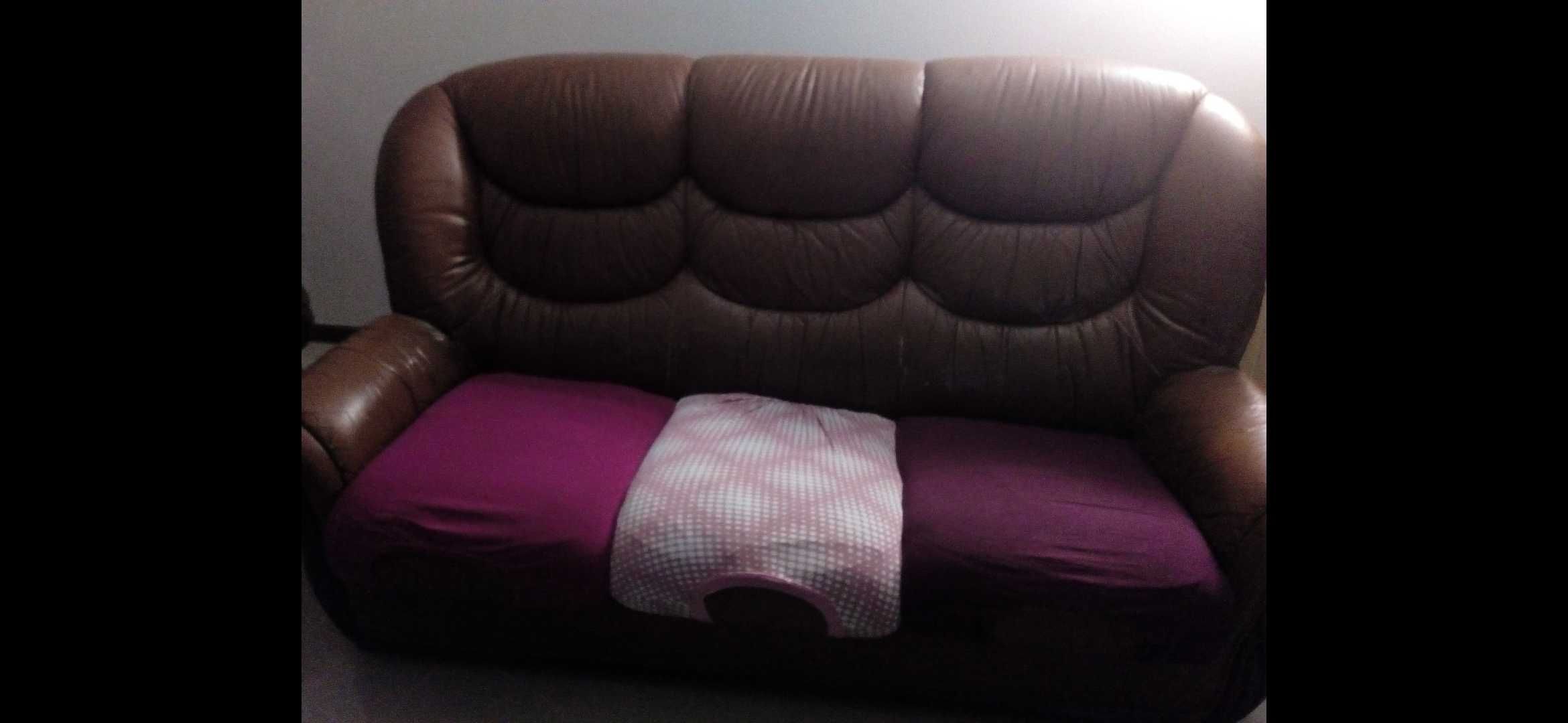 Sofás em couro (Sofá-cama + 2 maples)