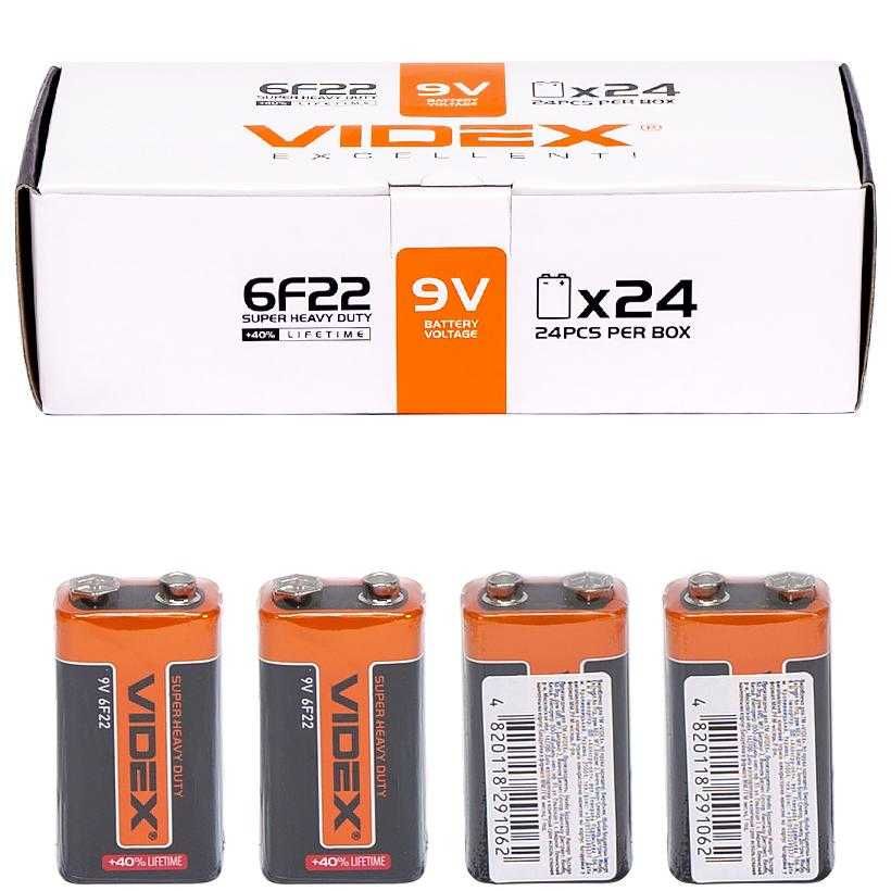 Батарейка крона VIDEX 9V 6F22 (є різні види батарейок, є опт)