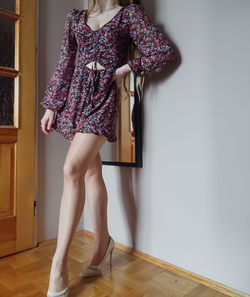 Damski kombinezon w kwiatki boho chic vintage XS 34