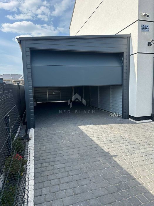 Garaż Blaszany 4X6M Brama Segmentowa Antracyt Dach Spad W Bok  Nb376