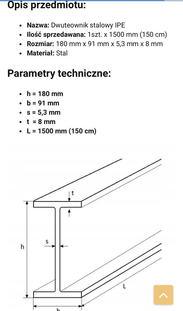 Dwuteownik konstrukcyjny IPE 180, długość150cm