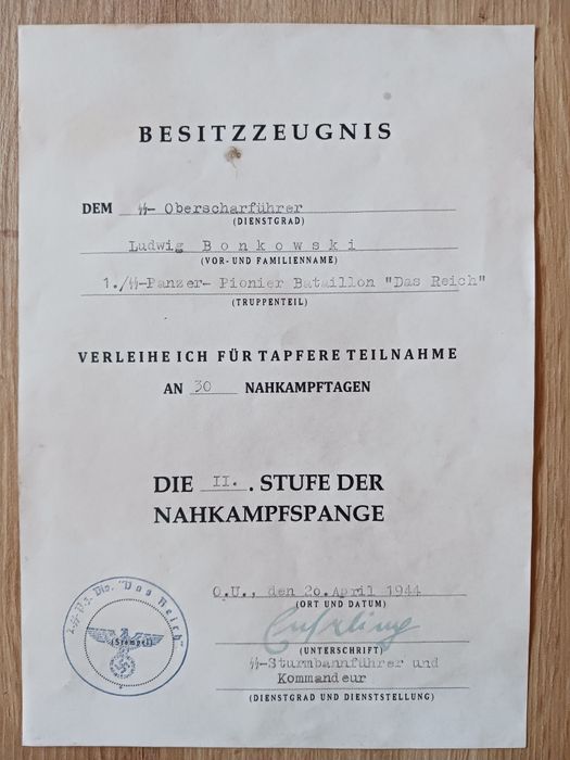 Nadanie Besitzzeugnis świadectwo posiadania