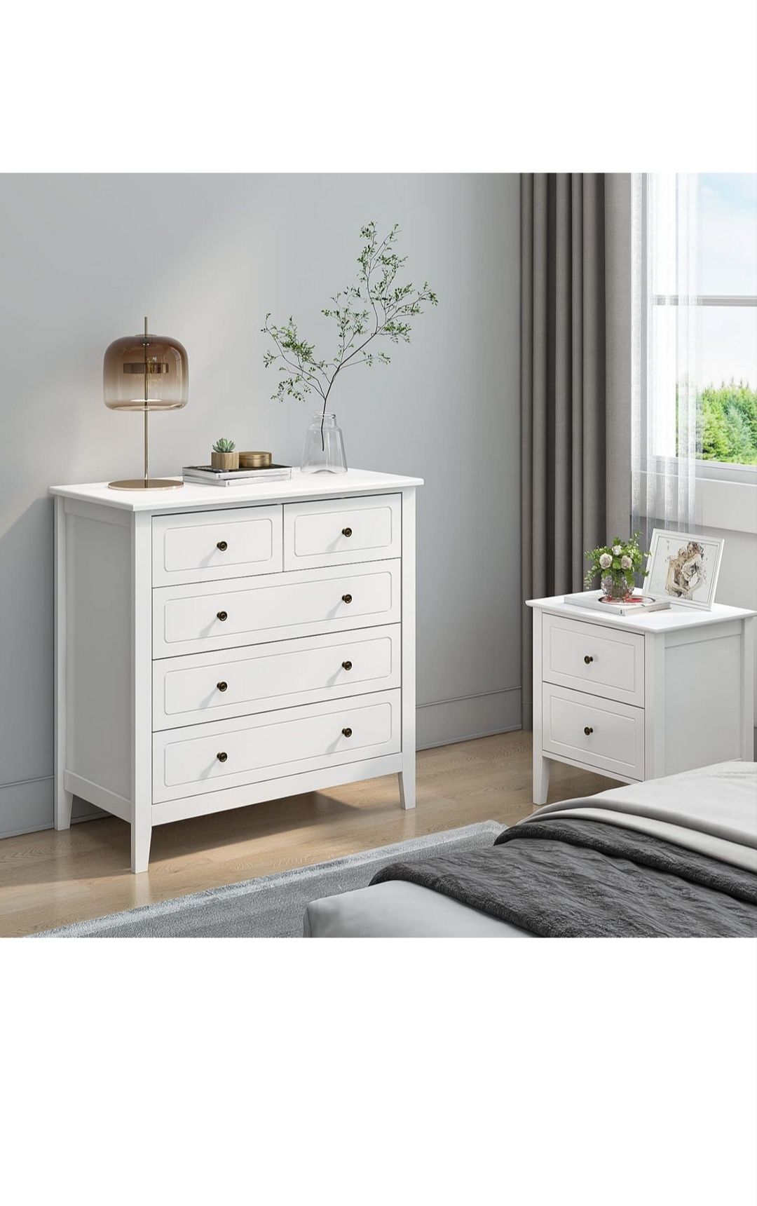FOREHILL Biała Komoda 5 Szuflad 80x40x80 cm do Sypialni i Salonu