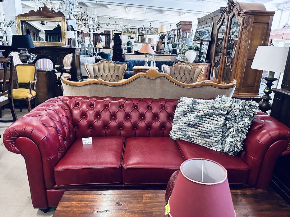 JAK NOWA !! 3 osobowa sofa chesterfield - SKÓRA NATURALNA wiśnia :)
