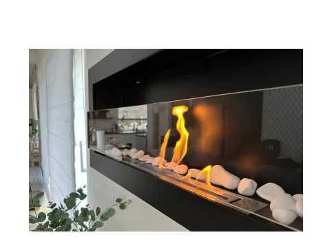 Płaski Biokominek 900x400 czarny mat z szybą