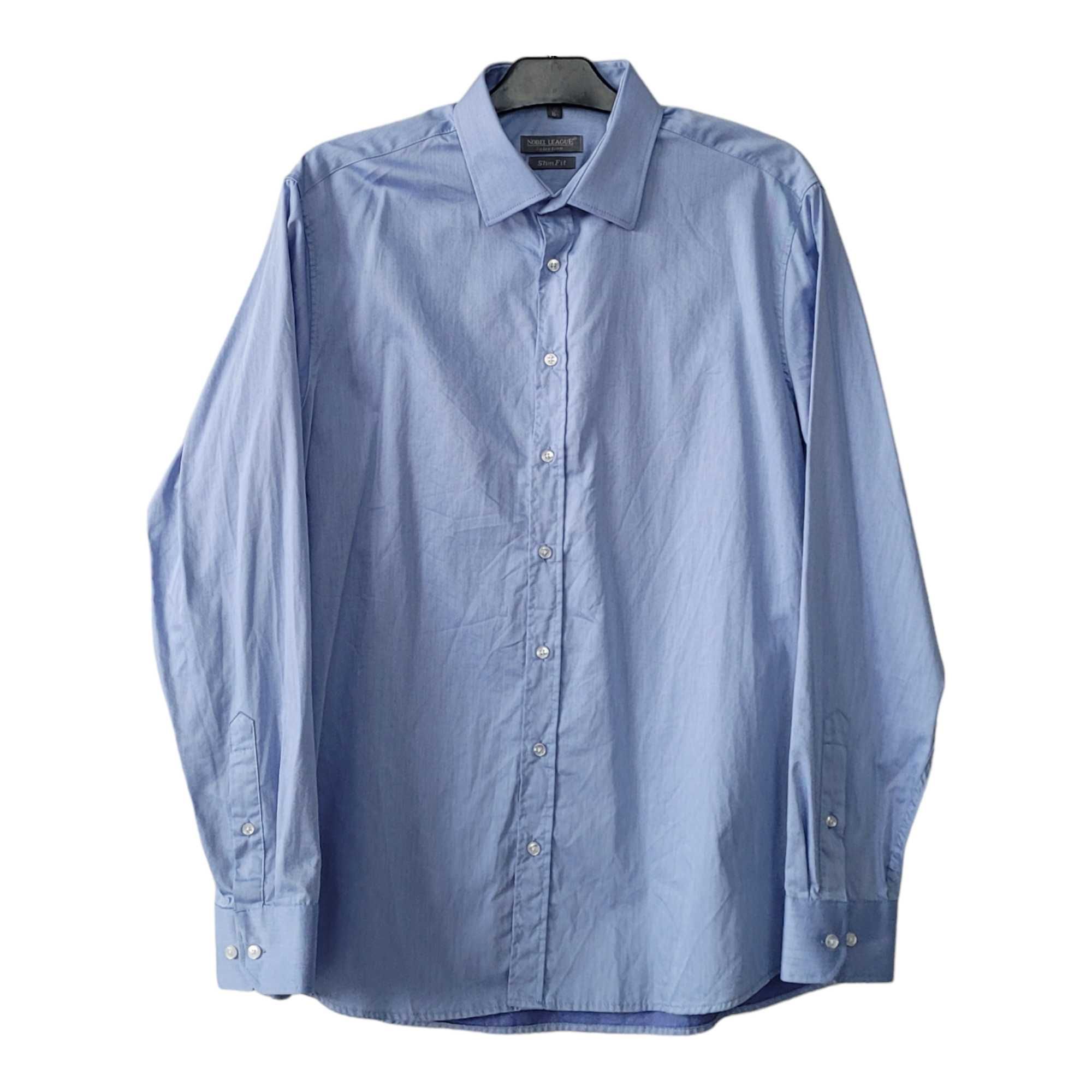Niebieska koszula męska długi rękaw elegancka XL 42 slim fit bawełna