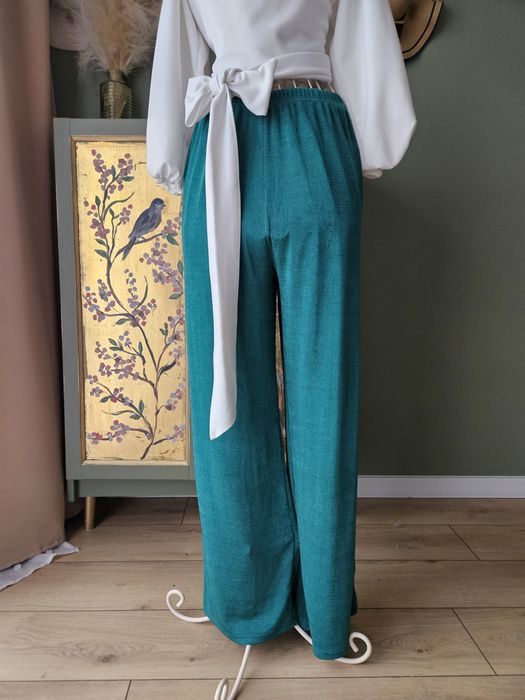 Błyszczące Spodnie damskie Plus size XL/XXL Szerokie Nogawki Morski Po