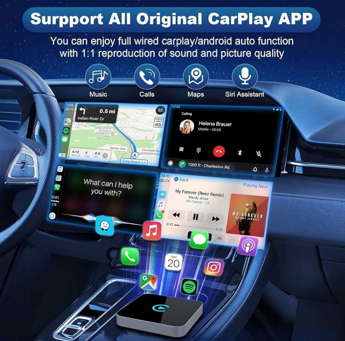 Bezprzewodowy adapter Carplay 2w1  BT WiFi iOS 10/Android Faumon Q2