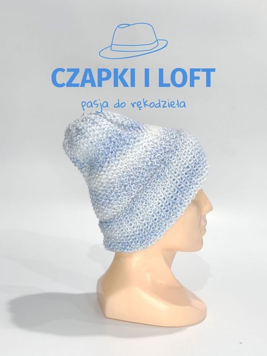 Czapka z kominem ręcznie robiona na drutach