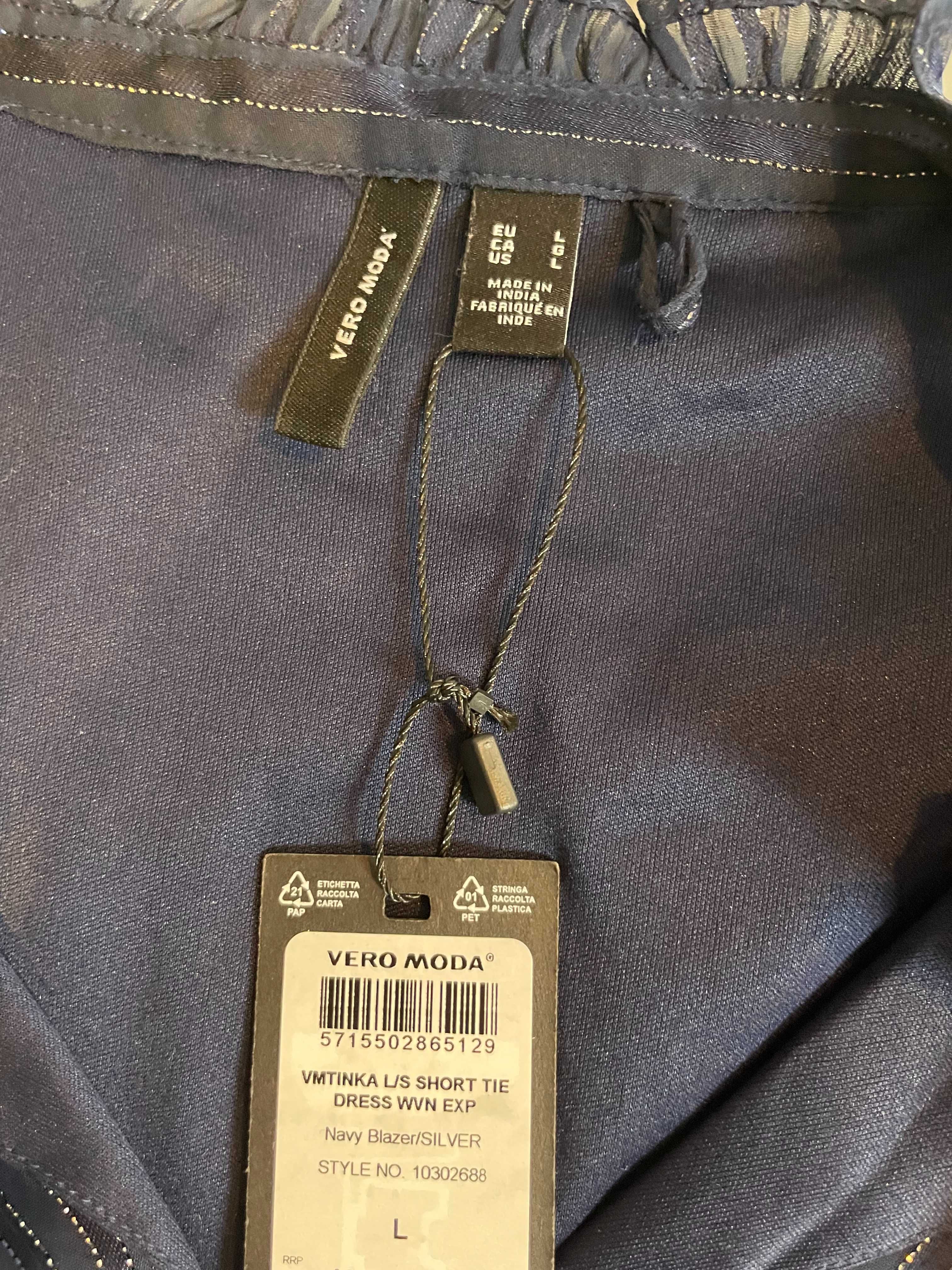 Vero Moda sukienka elegancka rozm. L granatowa ze srebrną nicią