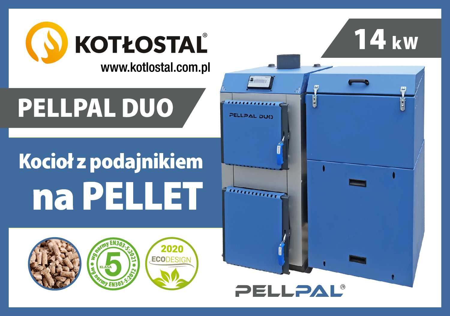 Kocioł na pellet PELLPAL DUO o mocy 14 kW - EcoDesign - sterownik LCD