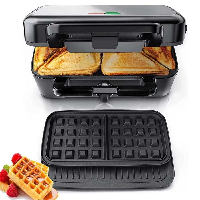 Toster 1200 W opiekacz do kanapek grill gofrownica 3 w 1, 5-biegowa