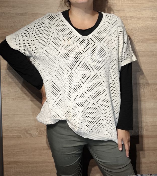 Sweter ażurowy kremowy oversaze made in italy roz M-4xl