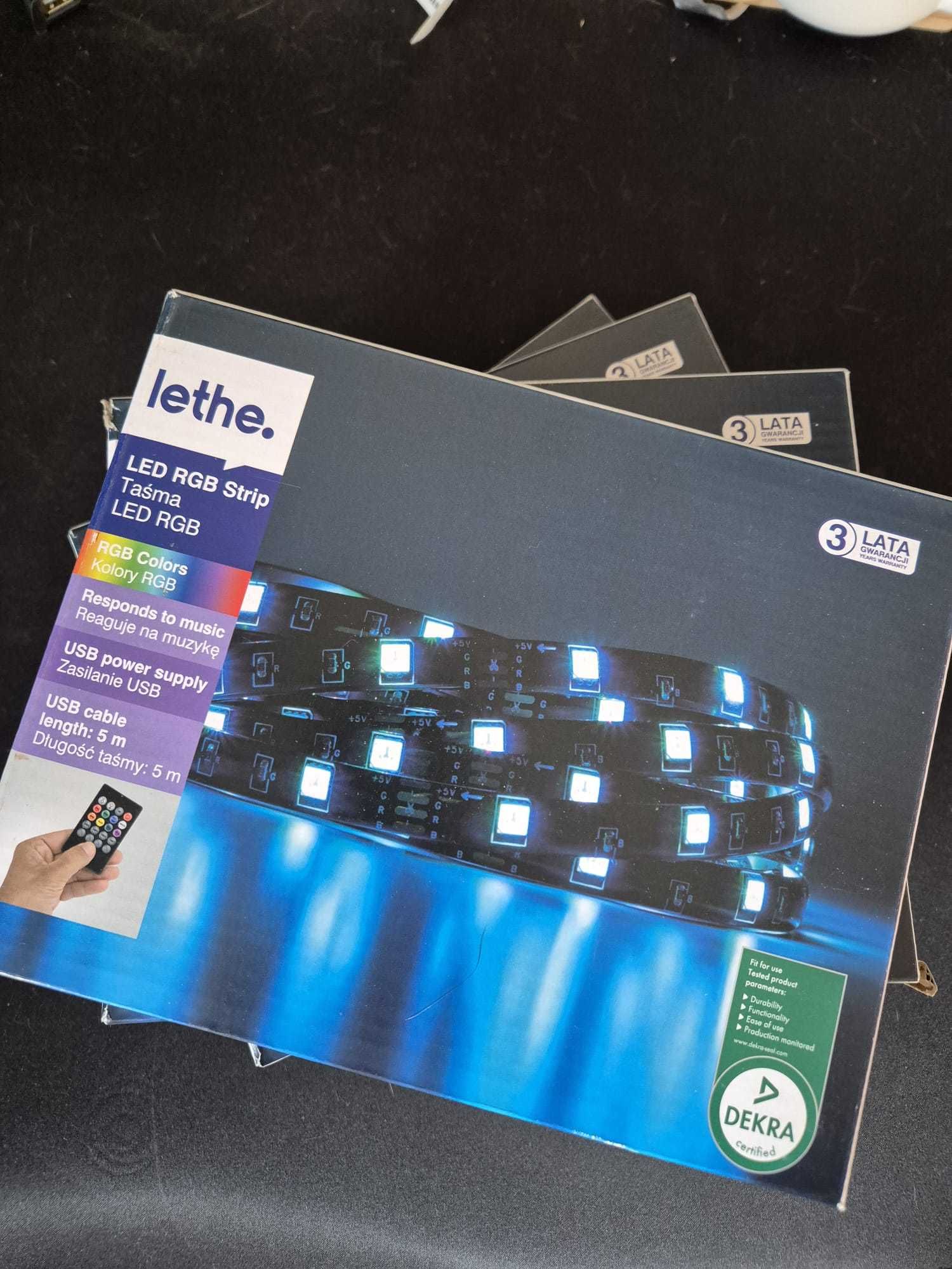 Taśma LED RGB Lethe 5m – USB, z pilotem, reaguje na muzykę – NOWA!